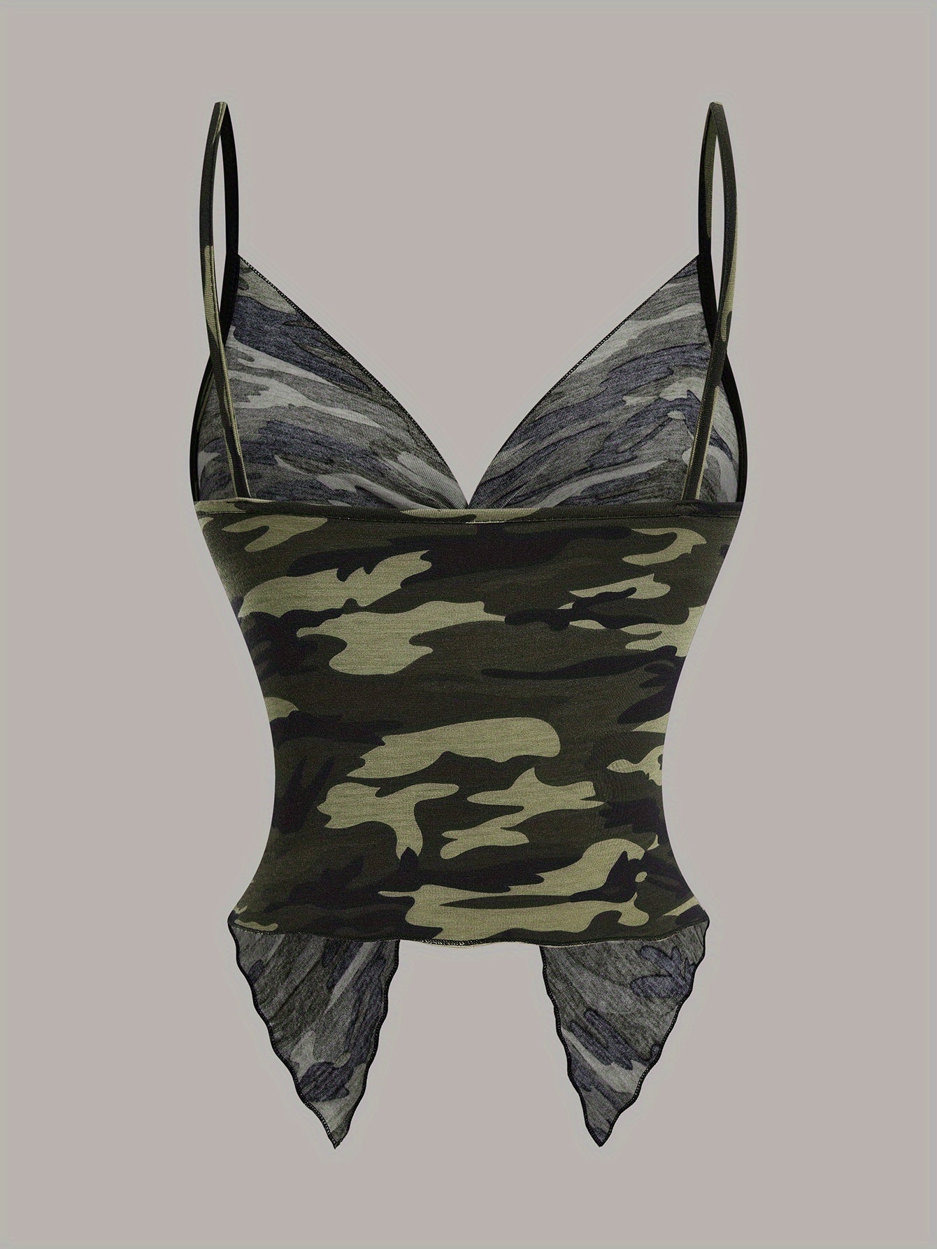 Damen Camouflage Handkerchief-Top mit Twist-Front und Spaghettiträgern – Modisches Streetwear Camisole