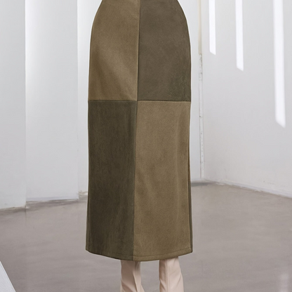 Damen Midi-Rock Patchwork A-Linie Zweifarbig mit hohem Bund
