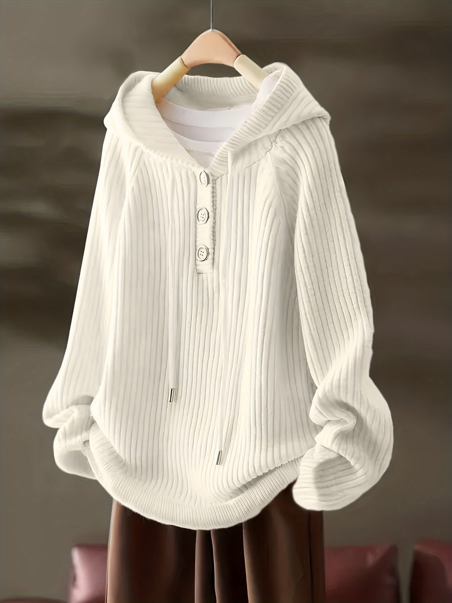 Gerippter Kapuzenpullover mit Knopfleiste