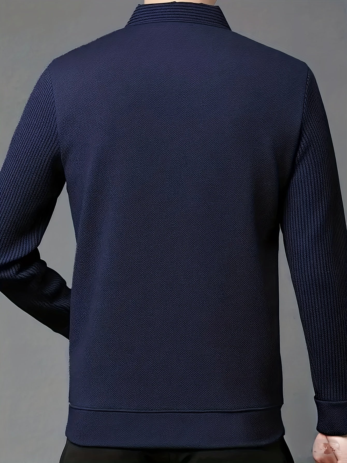 Herren Langarm Poloshirt mit V-Ausschnitt und geripptem Kragen