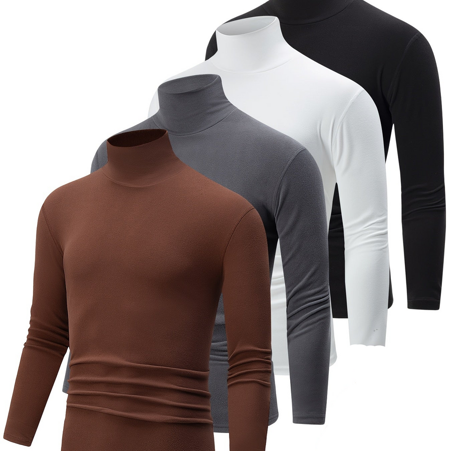 Herren Rollkragenpullover Set 4er Pack Langarm Shirt Basic Winter Warm Schwarz Weiß Grau