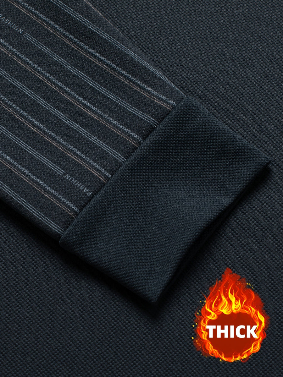 Herren Langarmshirt mit V-Ausschnitt und Hemdkragen, Streifenmuster
