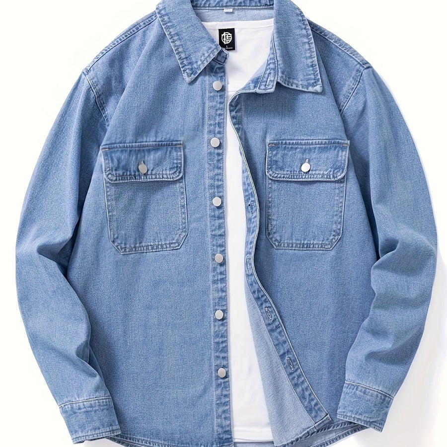 Jeanshemd Herren Hemd Jacke Casual Knopfleiste Brusttaschen