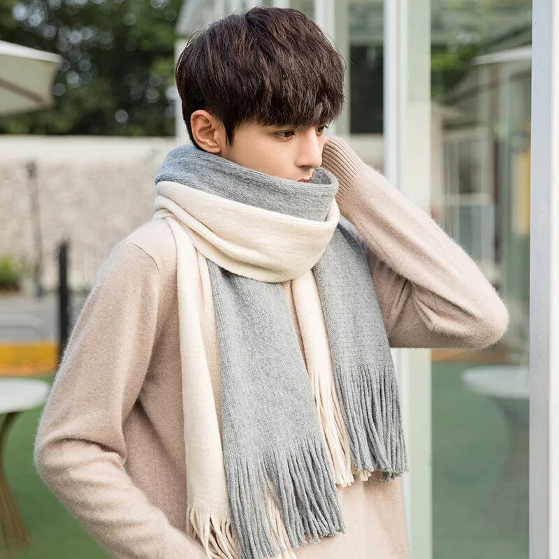 Unisex Winter Schal mit Fransen weichem Material gestreift