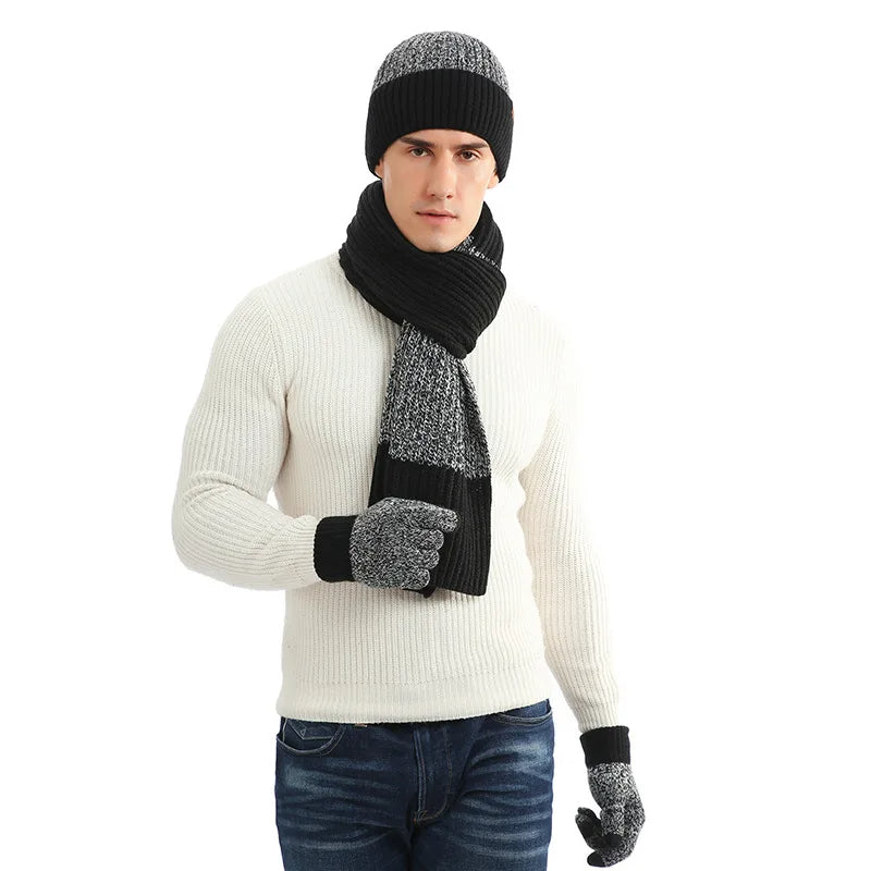 Unisex winterset met gebreide muts en sjaal, tweekleurig, geribbeld