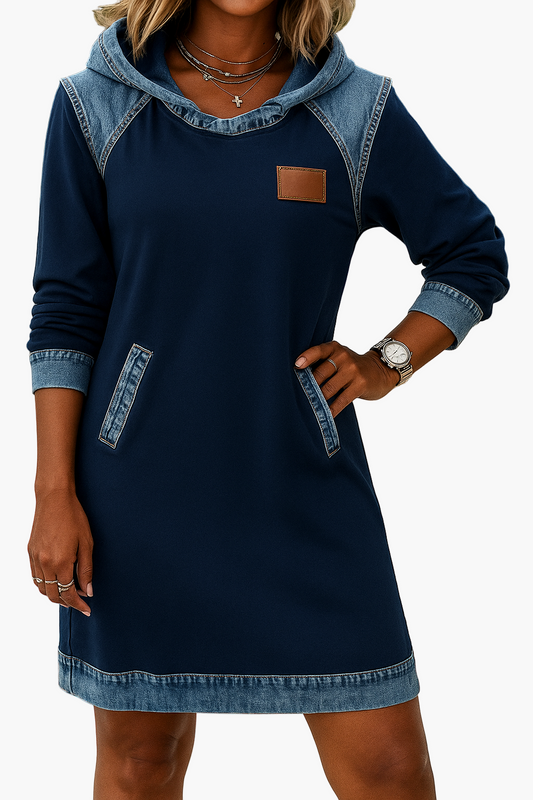 Damen Kapuzenkleid im Casual-Stil mit Denim-Details und Alltagskomfort