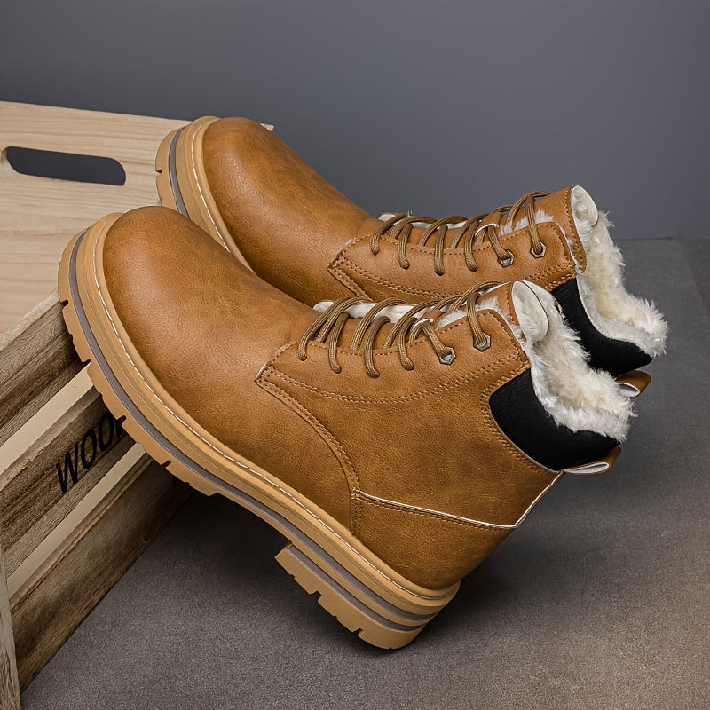 Warm gefütterte Schnürstiefeletten für Herren – Robuste Winterstiefel mit Profilsohle