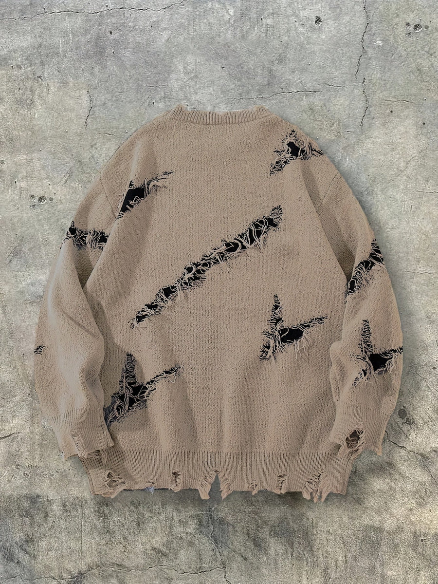 Distressed Pullover mit Rundhalsausschnitt und Gothic-Print