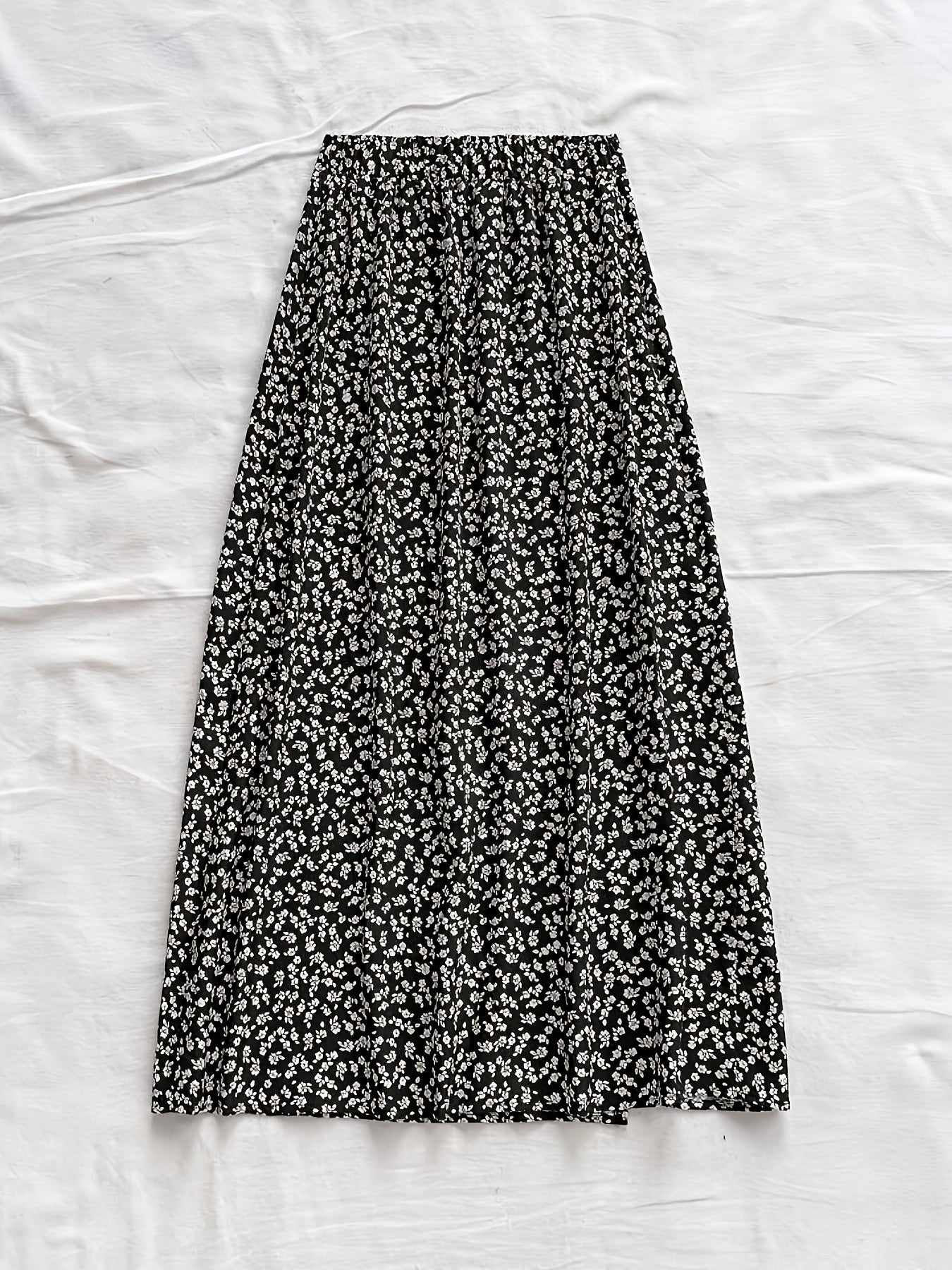 Damen Midi-Rock mit Blumenmuster und Schlitz – Eleganter Freizeitrock für Alltag & Ausgehen