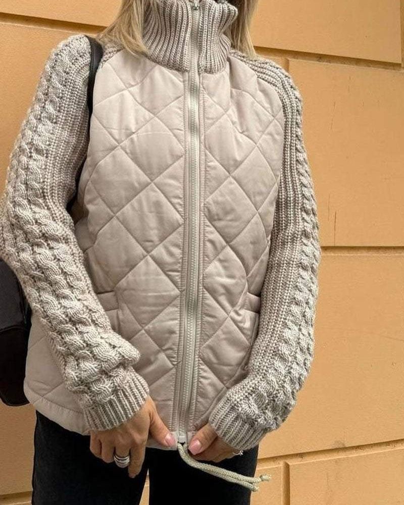 Damen Steppweste mit Strickärmeln und Stehkragen