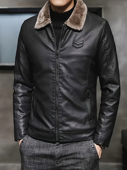 Herren Jacke Schwarz mit Teddyfutter Stehkragen Reißverschluss
