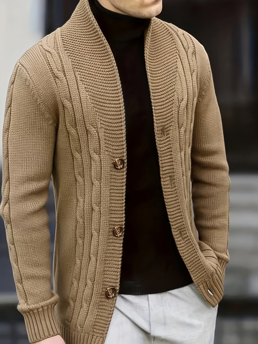 Herren Strickjacke mit Schalkragen und Zopfmuster