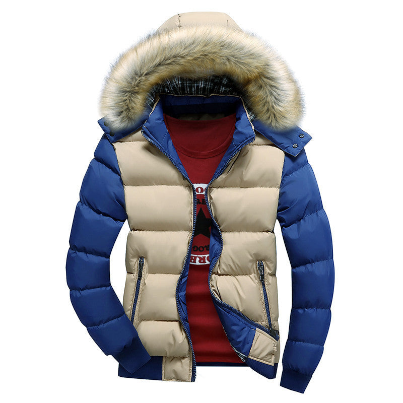 Herren Winter Steppjacke mit Kunstfellkapuze, warm gefüttert