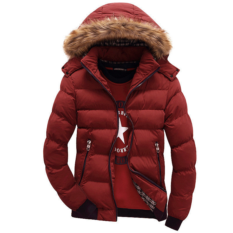 Herren Winter Steppjacke mit Kunstfellkapuze, warm gefüttert