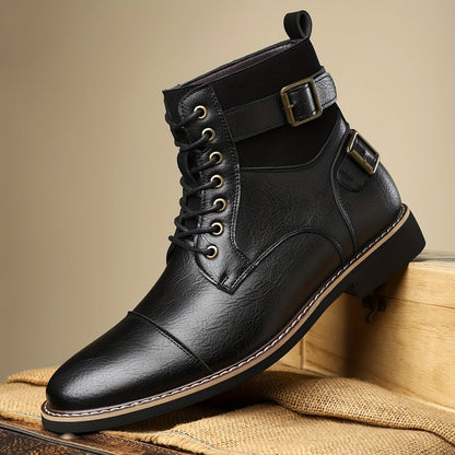 Herren Schnürstiefel Braun mit Schnallen und Profilsohle