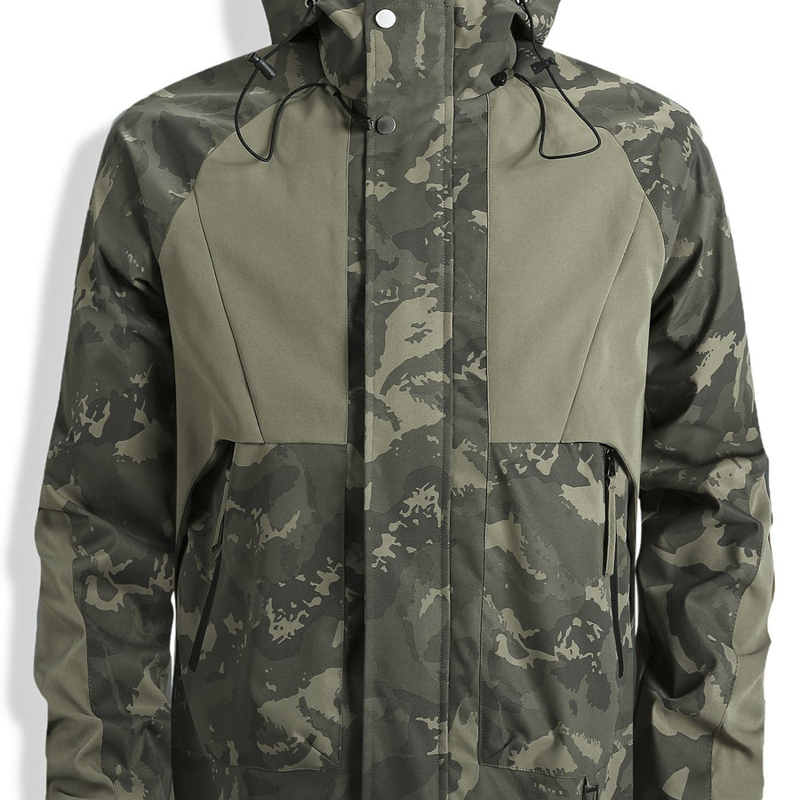 Herren Jacke Camouflage mit Kapuze und Reißverschluss, Olivgrün/Dunkelgrün