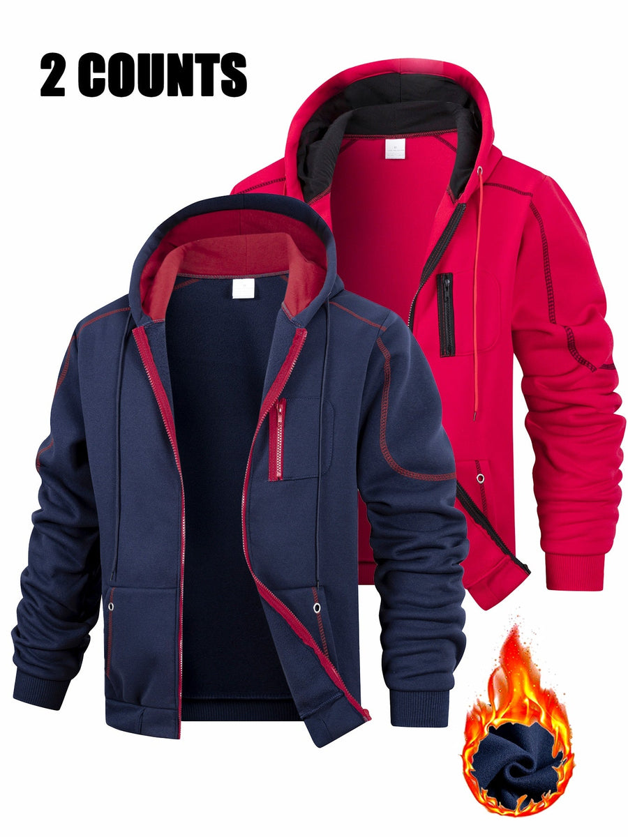2er Pack Herren Kapuzenjacke mit Reißverschluss, sportliche Hoodie-Sets