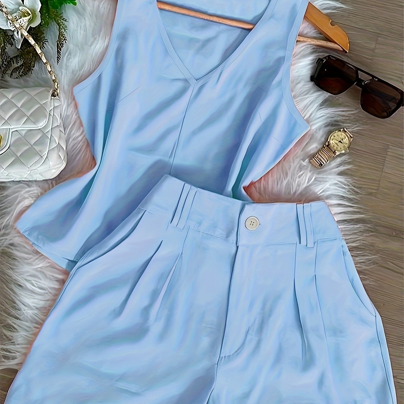 Damen Zweiteiler Set Elegant – Ärmelloses Top und Shorts für Freizeit und Alltag