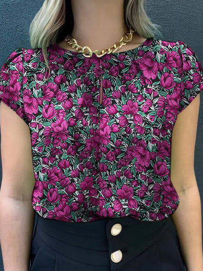 Damen Bluse mit floraler Musterung und kurzen Ärmeln – Eleganter, vielseitiger Style für Büro und Freizeit