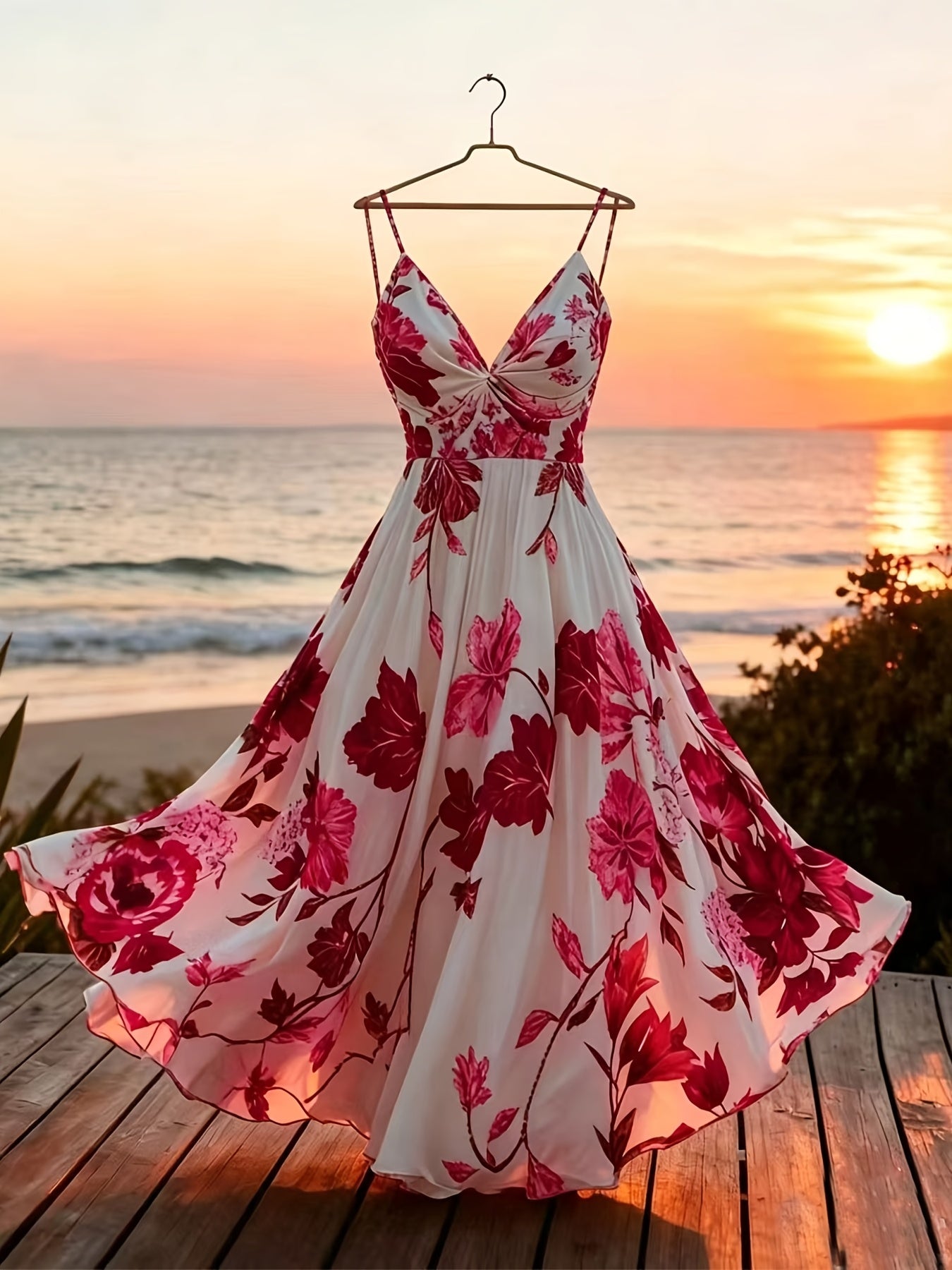 Damen Maxi Kleid mit Blumenmuster und schwingendem Rock – Eleganter Boho Stil für besondere Anlässe