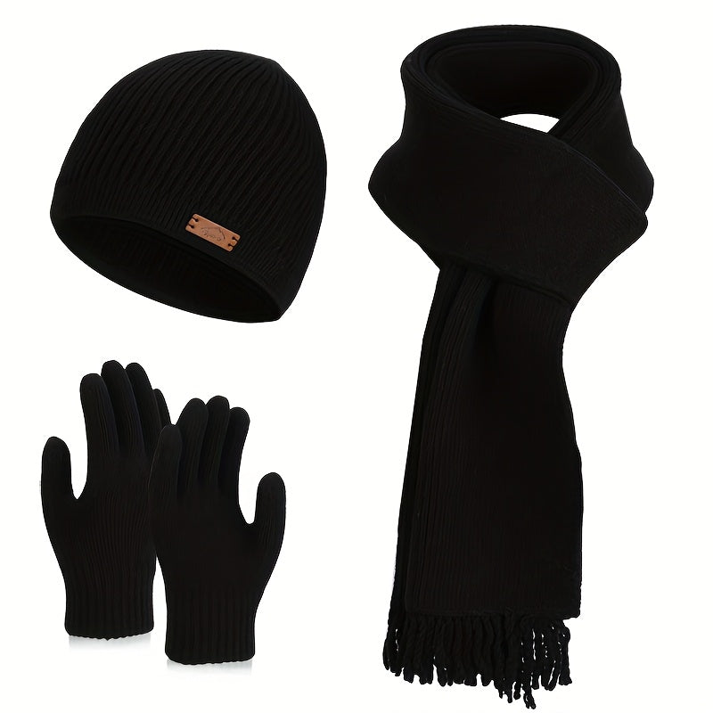 Unisex Winter Set Strickmütze Schal Handschuhe Touchscreen