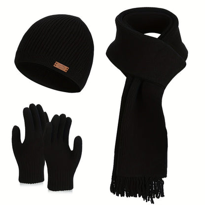 Unisex Winter Set Strickmütze Schal Handschuhe Touchscreen