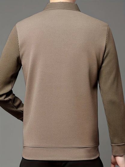 Herren Langarm Poloshirt mit V-Ausschnitt und geripptem Kragen