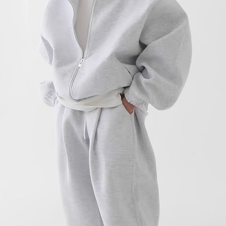 Unisex Trainingsanzug mit Kapuzenjacke und Jogginghose in Graumeliert