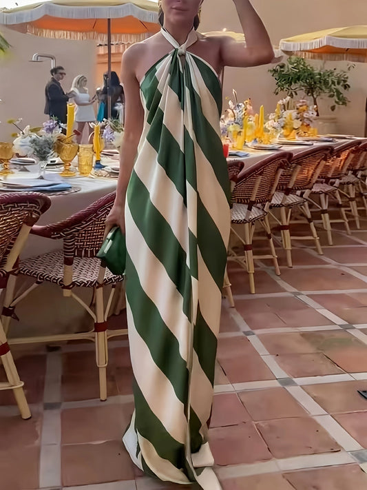 Damen Maxikleid mit Halterneck und Streifen – Elegantes Abend- und Partykleid