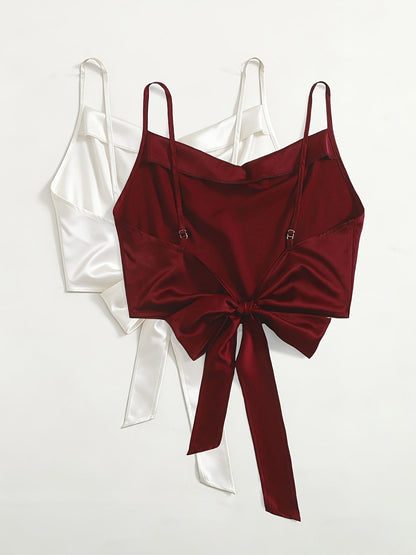 Damen Trendige Cropped Tops mit Drapiertem Ausschnitt und Bindeband – 2er Set für Freizeit und Ausgehen