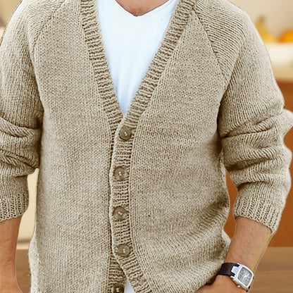 Herren Strickjacke V-Ausschnitt Knopfleiste Feinstrick Khaki