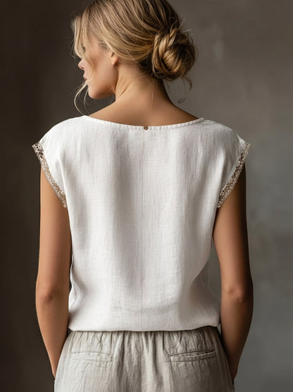 Damen Bluse ärmellos mit Spitzenbesatz, eleganter Freizeit-Look