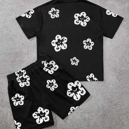 Herren Freizeit-Set mit Blumenmuster – Lässiges T-Shirt und Shorts, Modernes Lounge-Outfit