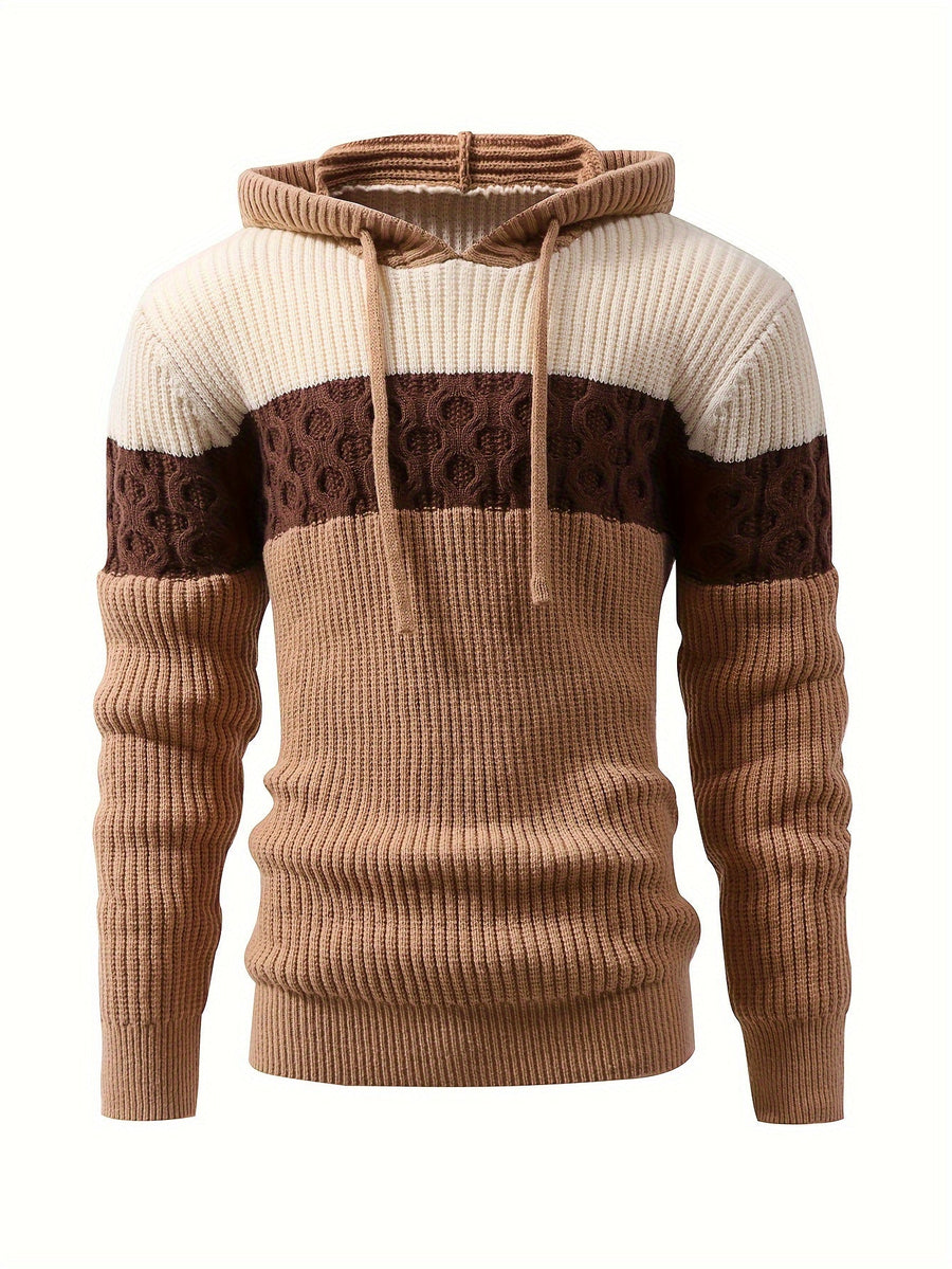Herren Strick Hoodie Mehrfarbig mit Kapuze und Kordelzug Gerippt
