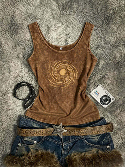 Damen Vintage Tanktop mit Spiral-Print – Retro Style für Festivals und Freizeit