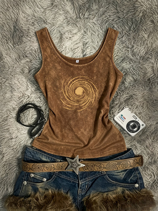 Damen Vintage Tanktop mit Spiral-Print – Retro Style für Festivals und Freizeit