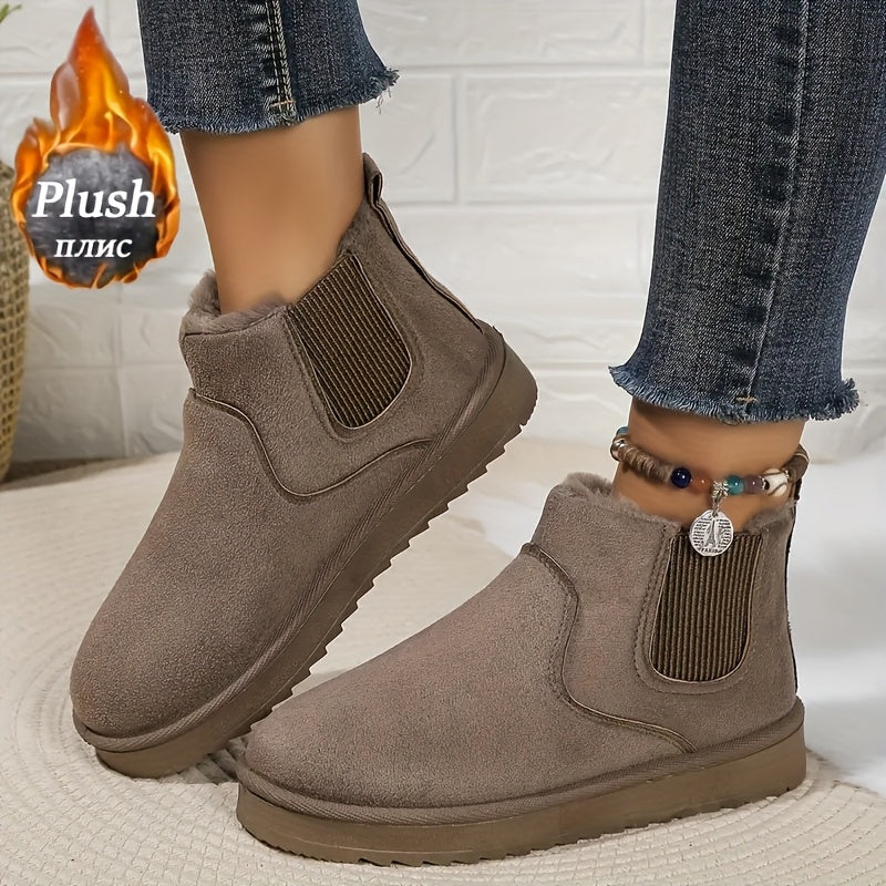 Chelsea Boots Damen gefüttert Winter Stiefeletten warm Plüschimitat Grau