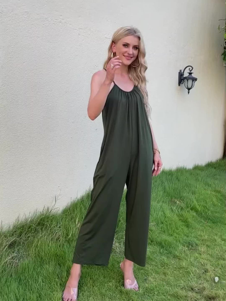 Damen Weite Casual Jumpsuit mit Spaghettiträgern – Luftiger Einteiler für Freizeit & Urlaub
