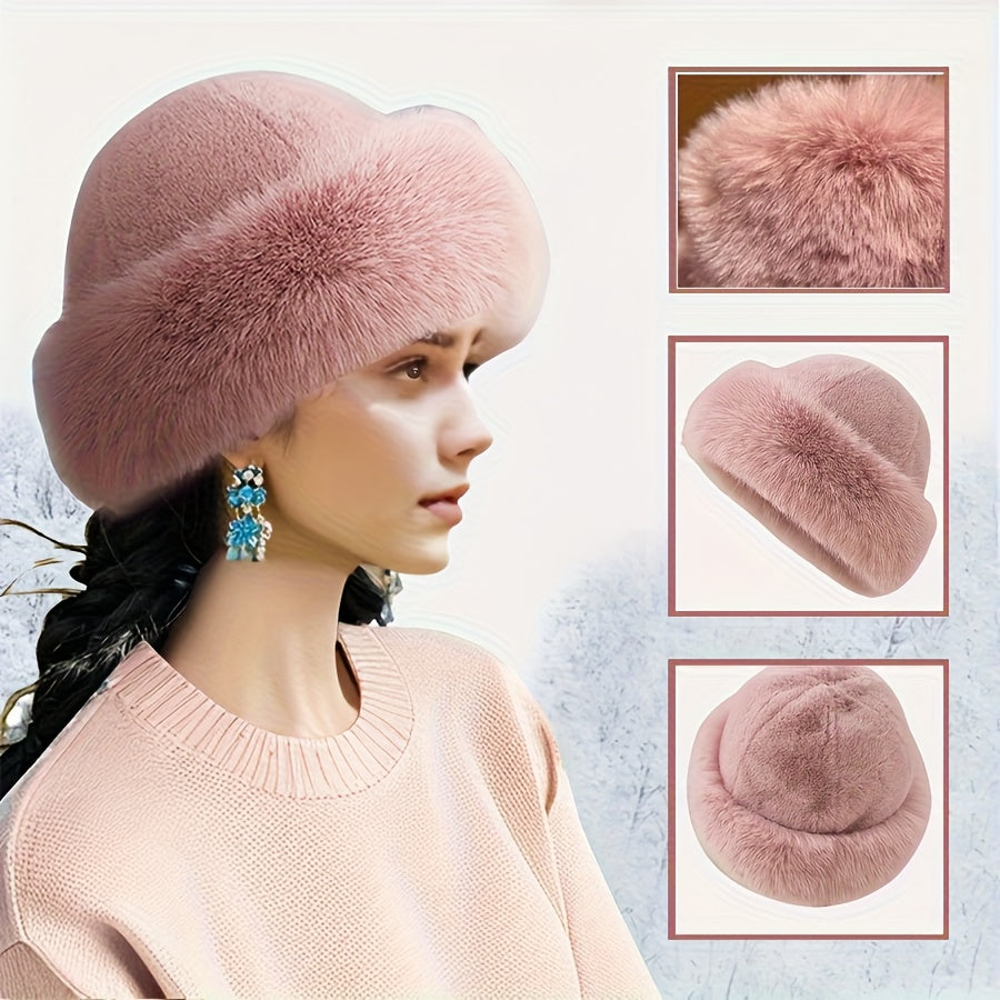 3-teiliges Hut Schal Handschuh Set Damen Winter mit Kunstpelz