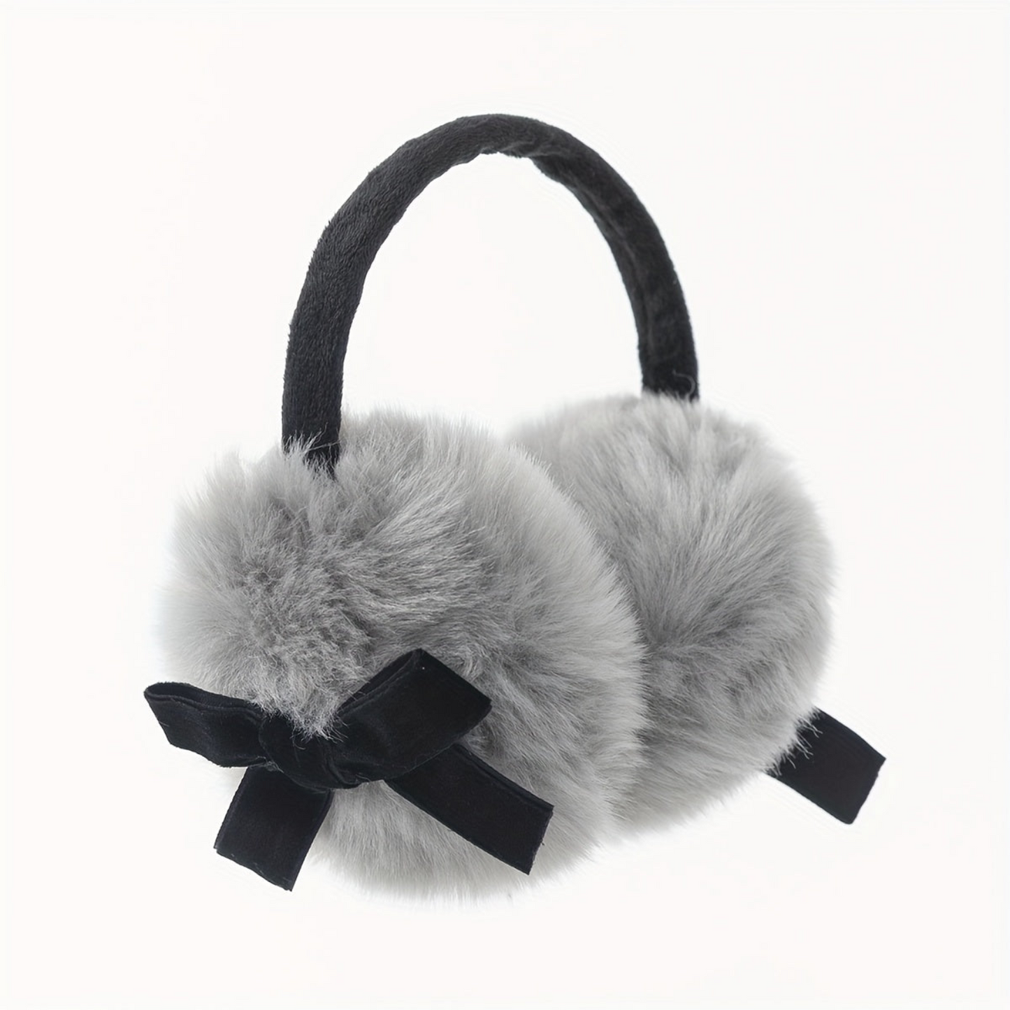 Flauschige Ohrenschützer mit Schleife Schwarz Grau Weiß Rosa Gelb Winter Ohrenwärmer