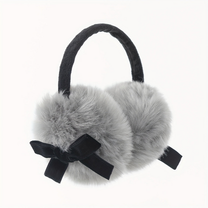 Flauschige Ohrenschützer mit Schleife Schwarz Grau Weiß Rosa Gelb Winter Ohrenwärmer