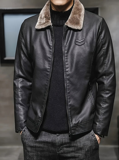 Herren Jacke Schwarz mit Teddyfutter Stehkragen Reißverschluss