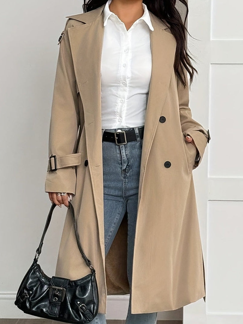 Damen Trenchcoat mit Plüschfutter, Beige, Zweireiher, Langarm