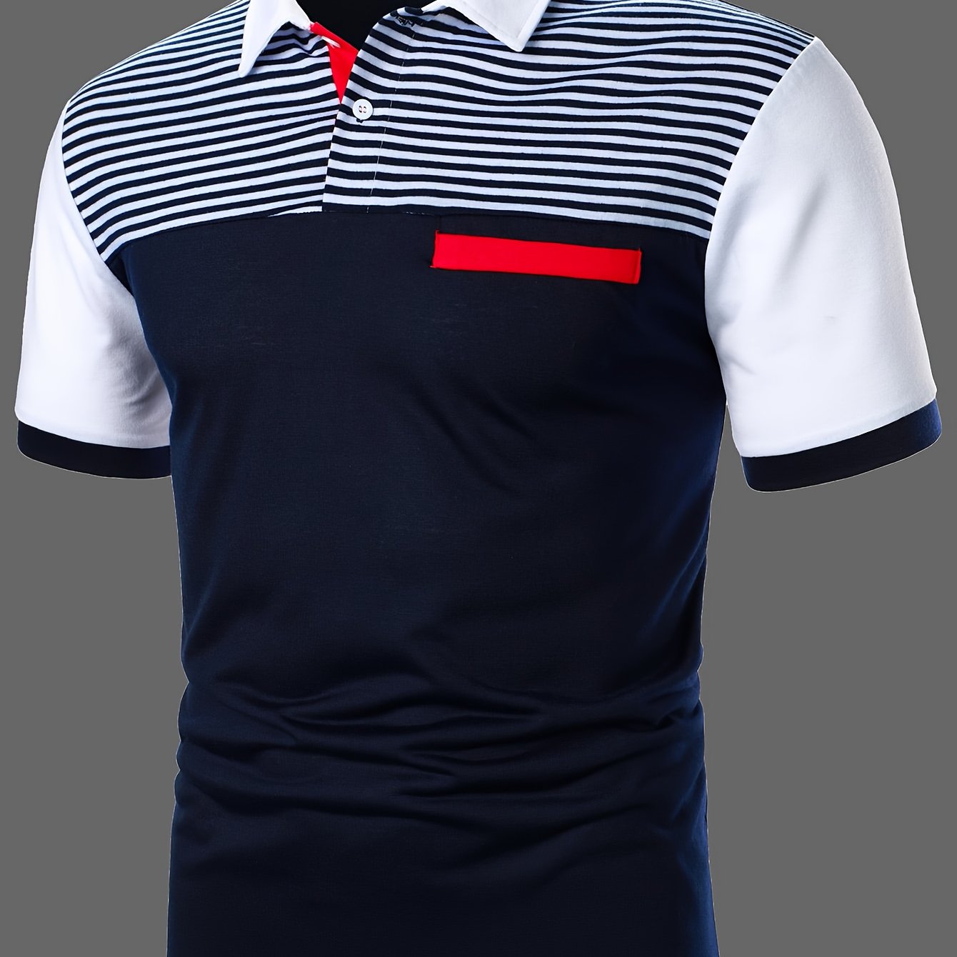 Herren Polohemd Modern Smart-Casual mit Streifen-Design und Brusttasche