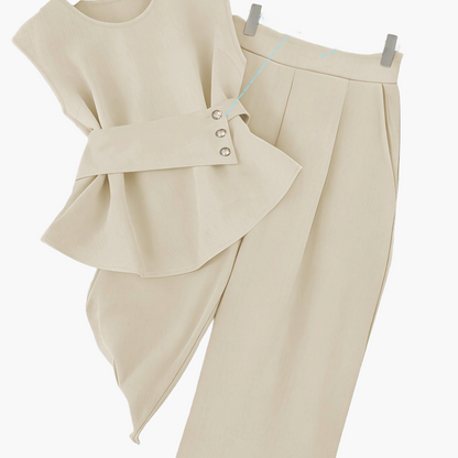 Damen Zweiteiler Set Elegant – Pullover mit Gürtel & Gerade Hose, Modernes Business Outfit