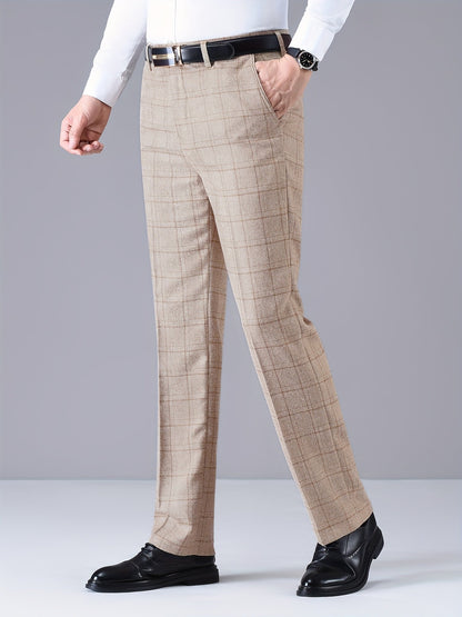 Herren Hose Kariert Gerades Bein Klassischer Schnitt Elegante Freizeithose