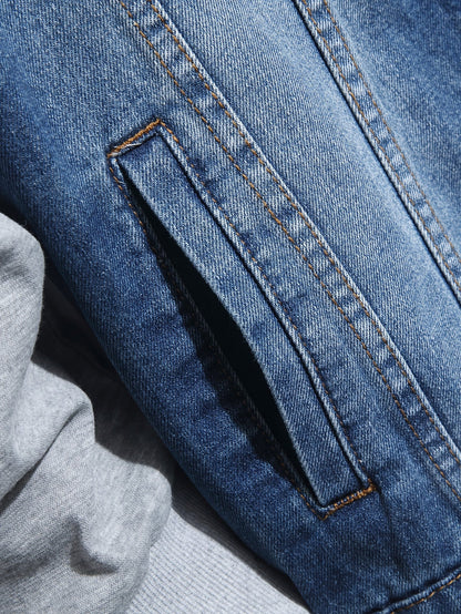 Herren Jeansjacke mit Kapuze und langen Ärmeln