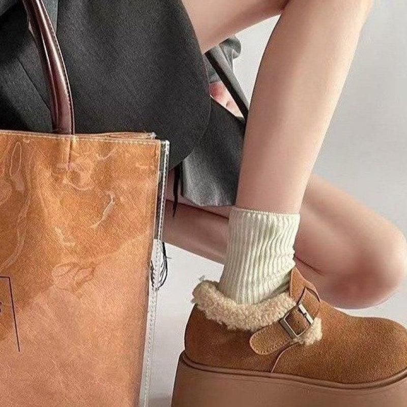 Damen Plateau-Schuh mit Schnalle & Futter, braun