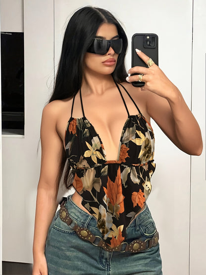 Damen Body mit tiefem Ausschnitt und Blumenmuster – Stylischer Einteiler für Freizeit und Ausgehen