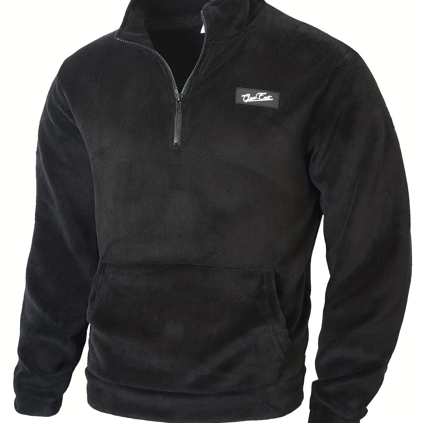Fleece Pullover Herren mit Reißverschluss und Bauchtasche Stehkragen